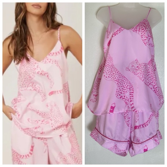 Peach Love California Other - Peach Love‎ California Fashion V Neck Tiger Cheetah Print Sling Home Pajamas Set